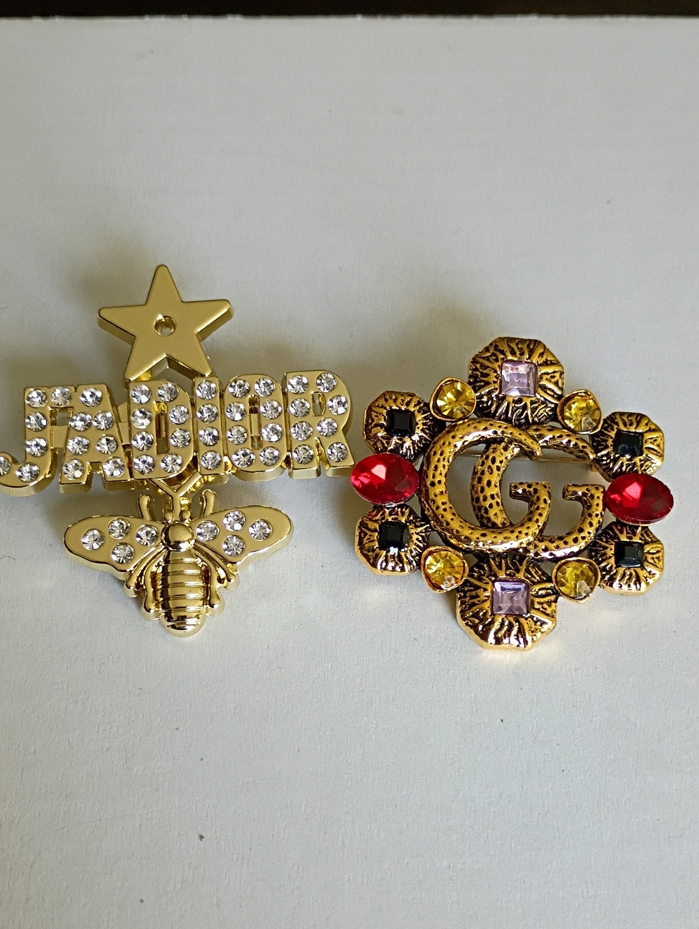 New Gold Tone Crystal & Multicolor Brooch Set